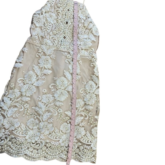 NWT Kim Cine Gold Lace Floral Backless Dress Women's S Wedding Formal Prom Dance - Picture 5 of 10